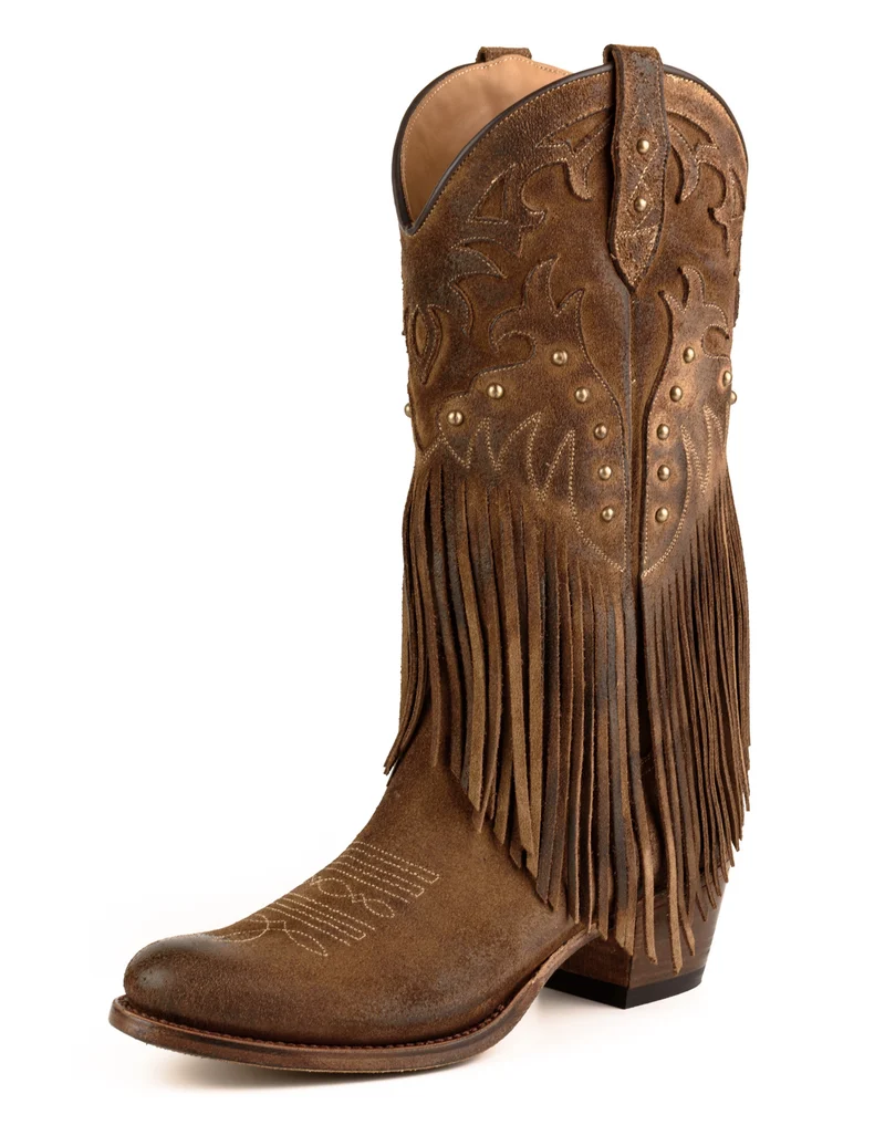 Damen-Cowboystiefel mit Fransen 2475 Braunes Wildleder