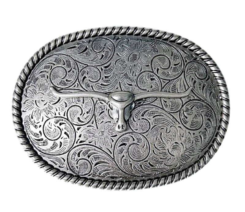 Western Buckle Longhorn – silberfarben mit floralen Ornamenten